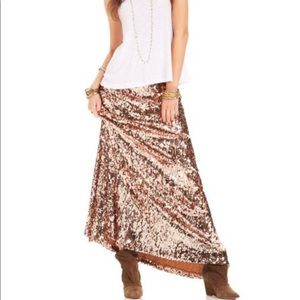 Free People Sequin Rose Gold Maxi Skirt